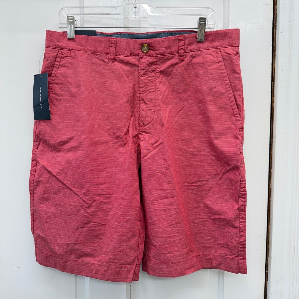Tommy Hilfiger Classic Fit Stripe Chino Shorts Mens 32 Red Cotton NEW